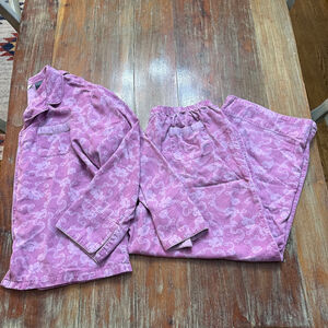 HILLARD & HANSON Vintage Purple White Floral Long Sleeve Pajamas Set Large